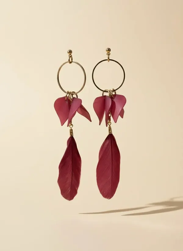 Gold_Floral_Feather_Petal_Hoop_Drop_Earrings_For_Women