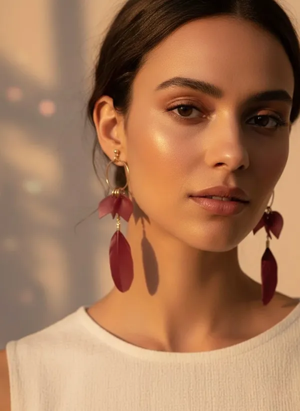 Gold_Floral_Feather_Petal_Hoop_Drop_Earrings_For_Women