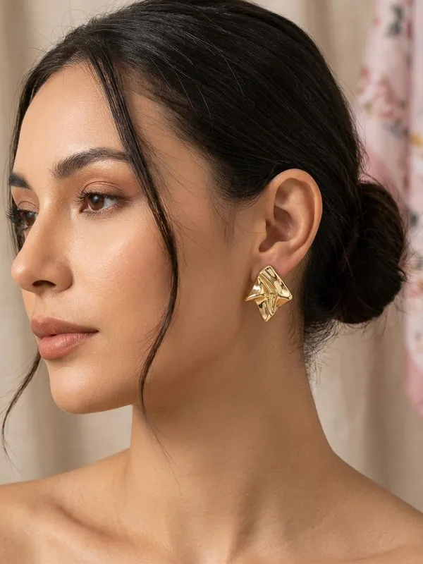 Gold_Abstract_Geometric_Molten_Textured_Stud_Earrings_For_Women