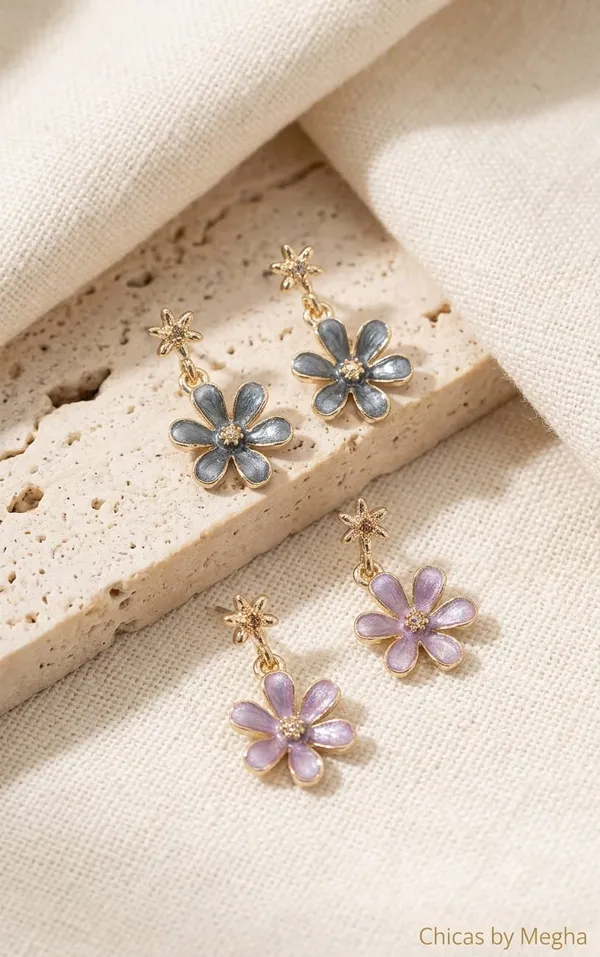 Slate_Grey_Alloy_Enamel_Blossom_Drop_Stud_Earrings_For_Women