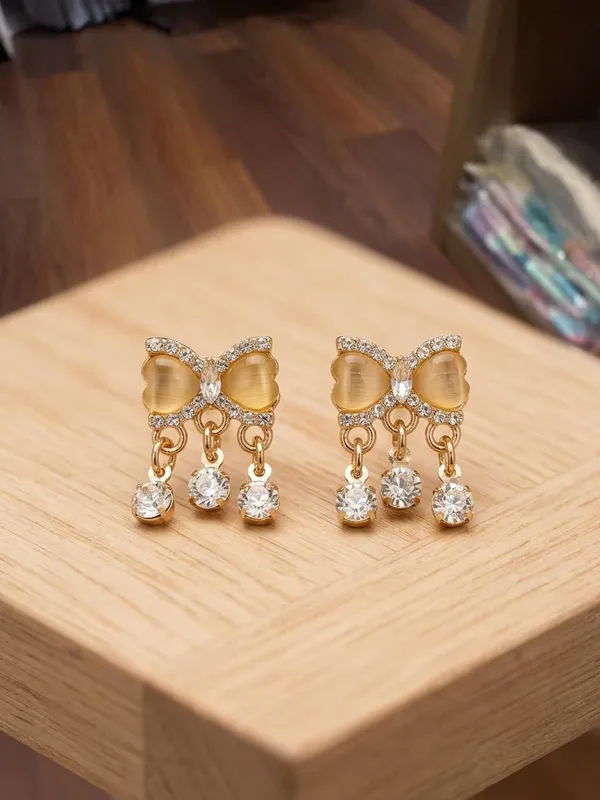 Gold_Rhinestone_Bow_Floral_Dangle_Stud_Earrings_For_Women