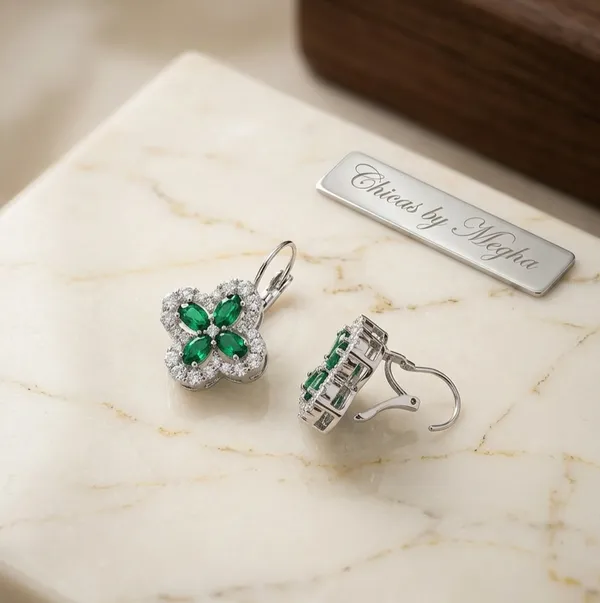 Gold_Stainless_Steel_Emerald_Clover_Drop_Earrings_For_Women
