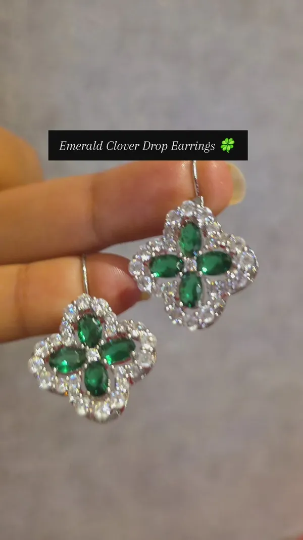 Gold_Stainless_Steel_Emerald_Clover_Drop_Earrings_For_Women