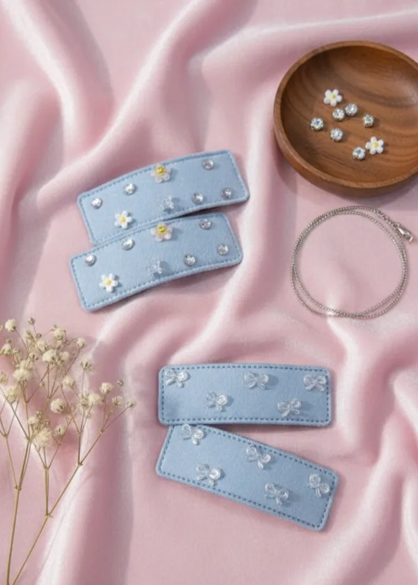 Blue_Steel_Floral_Charm_Alligator_Hair_Clip_Set_For_Women