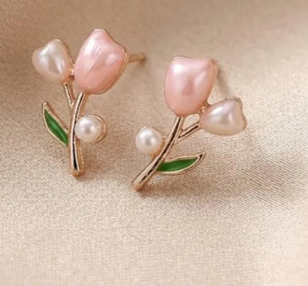 Gold_Dual_Tulip_Pearl_Accent_Drop_Earrings_For_Women
