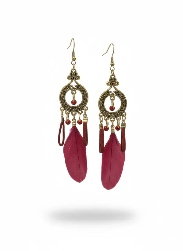 Gold_Alloy_Artificial_Feather_Drop_Earrings_For_Women
