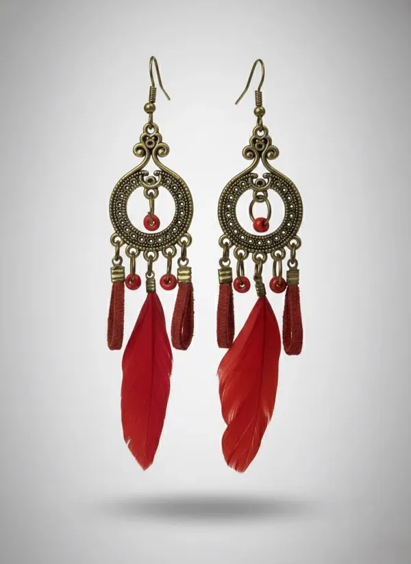 Gold_Alloy_Artificial_Feather_Drop_Earrings_For_Women