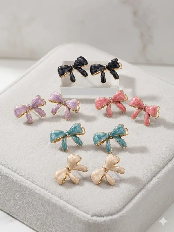 Black_Metal_Marbleized_Enamel_Bow_Stud_Earrings_For_Women