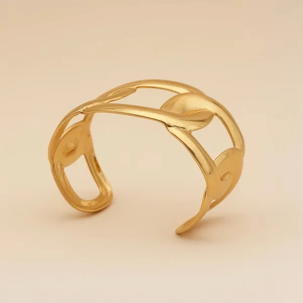 Gold_Stainless_Steel_Chunky_Interlink_Statement_Cuff_Bracelet_For_Women