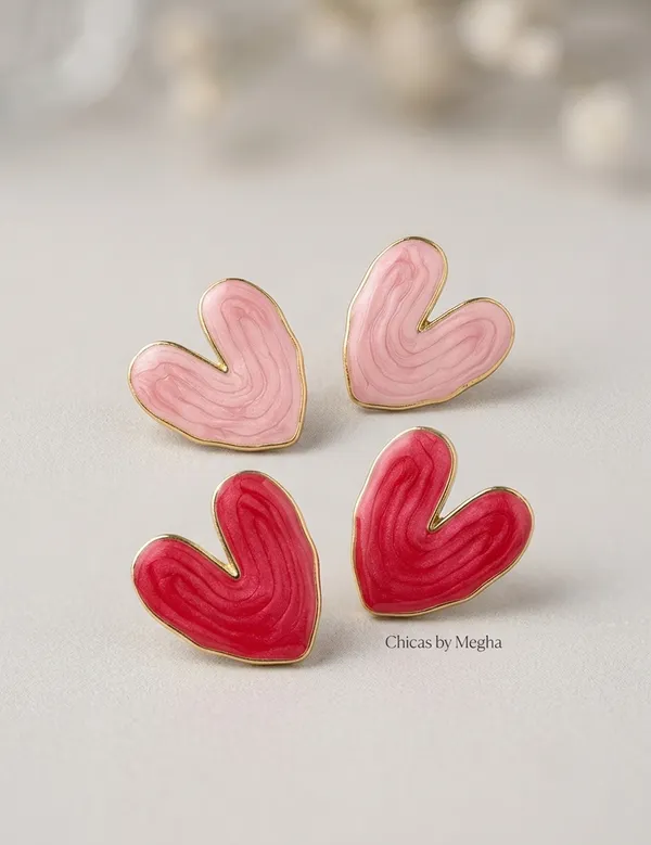 Pink_Stainless_Steel_Enamel_Heart_Stud_Earrings_For_Women