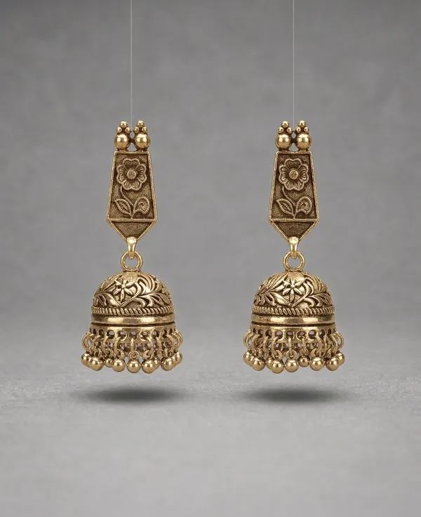 Silver_Alloy_Embossed_Floral_Bell_Jhumka_Earrings_For_Women