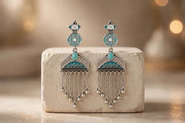 Sky_Blue_And_Silver_Stainless_Steel_Meenakari_Tassel_Drop_Earrings_For_Women