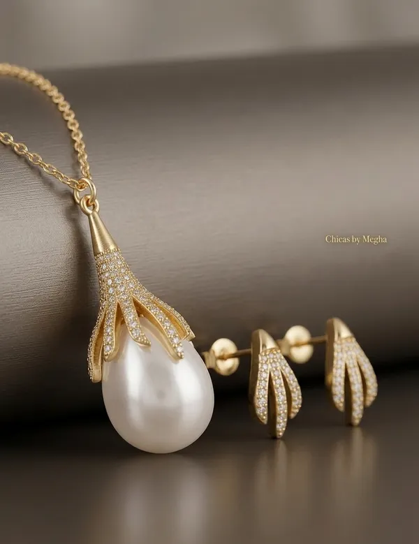 Gold_Pearl_Blossom_Crystal_Pendant_Necklace_Set_For_Women
