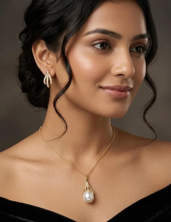 Gold_Pearl_Blossom_Crystal_Pendant_Necklace_Set_For_Women