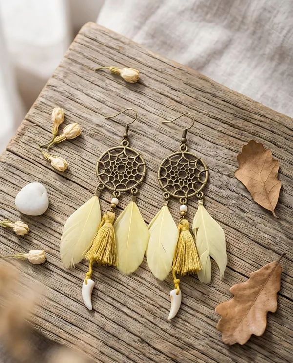 Yellow_Bohemian_Dreamcatcher_Tassel_Feather_Earrings_For_Women