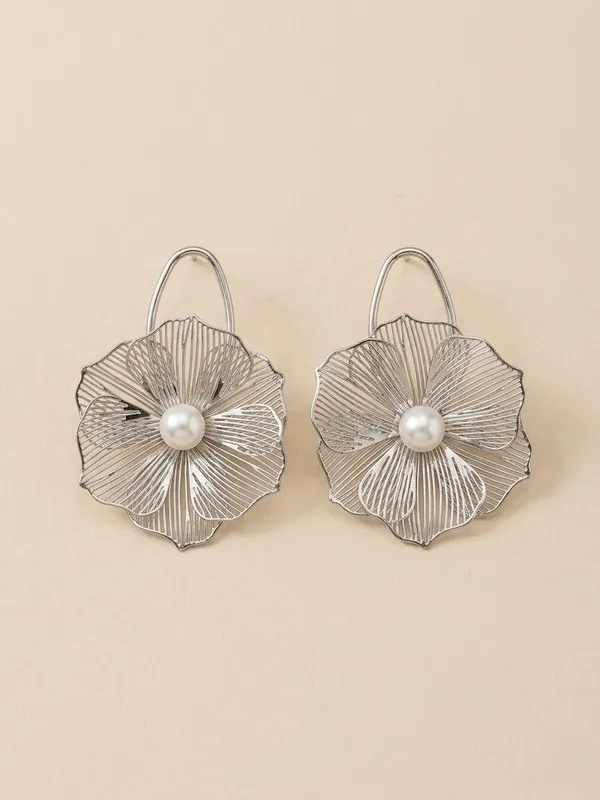 Gold_Alloy_Filigree_Pearl_Blossom_Drop_Earrings_For_Women