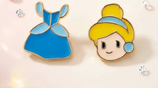 Gold_Metal_Enamel_Cinderella_Mismatched_Stud_Earrings_For_Women