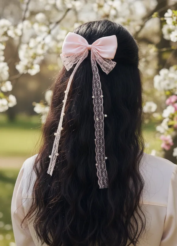 Gold_Satin_Pearl_Lace_Ribbon_Bow_Hair_Clip_Set_For_Women