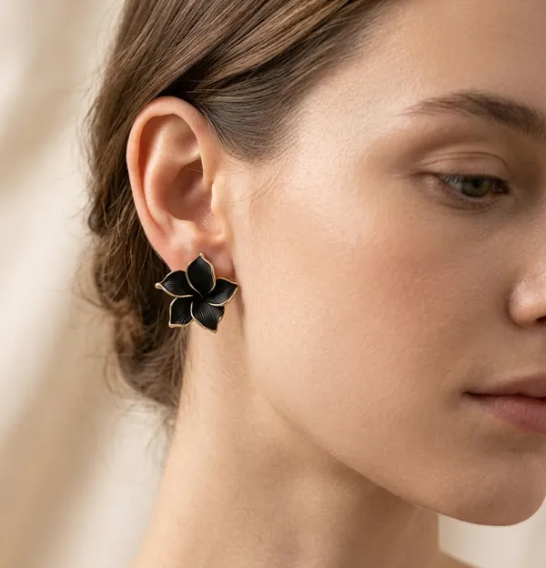 Gold_Alloy_Matte_Black_Dahlia_Floral_Drop_Earrings_For_Women