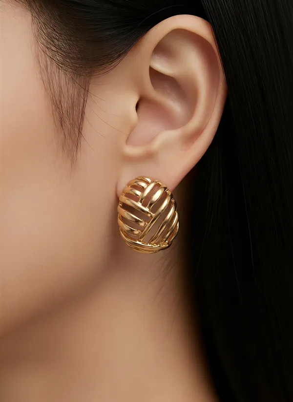 Gold_Basket_Weave_Cage_Stud_Earrings_For_Women