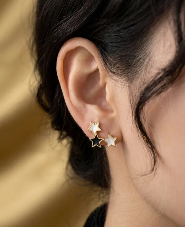 Black_White_Alloy_Enamel_Cascading_Star_Stud_Earrings_For_Women