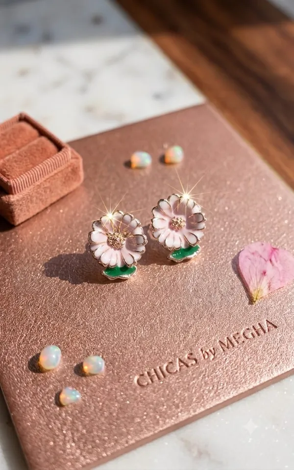 Gold_Pink_Enamel_Daisy_Floral_Stud_Earrings_For_Women