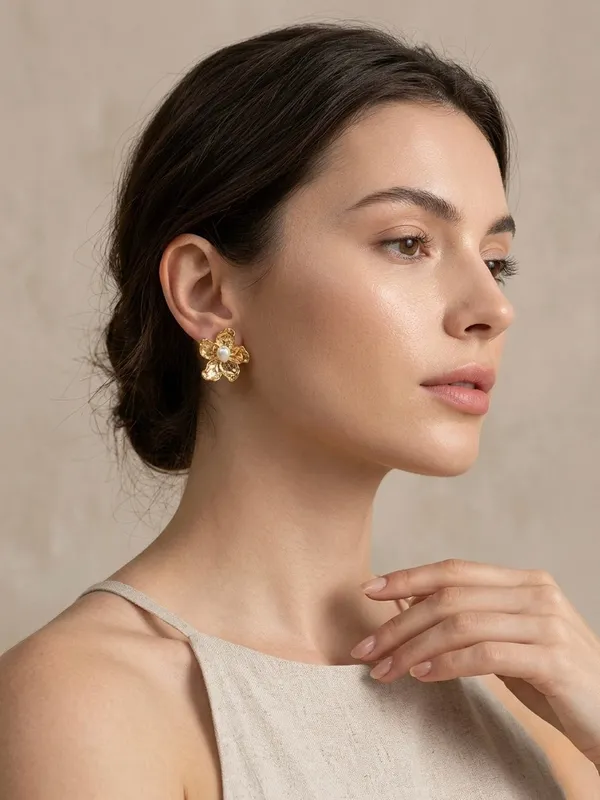 Gold_Alloy_Floral_Pearl_Center_Stud_Earrings_For_Women