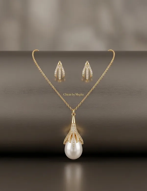 Gold_Stainless_Steel_Pearl_Blossom_Jewelry_Set_For_Women