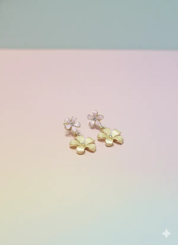 Gold_Stainless_Steel_Enamel_Double_Floral_Drop_Earrings_For_Women