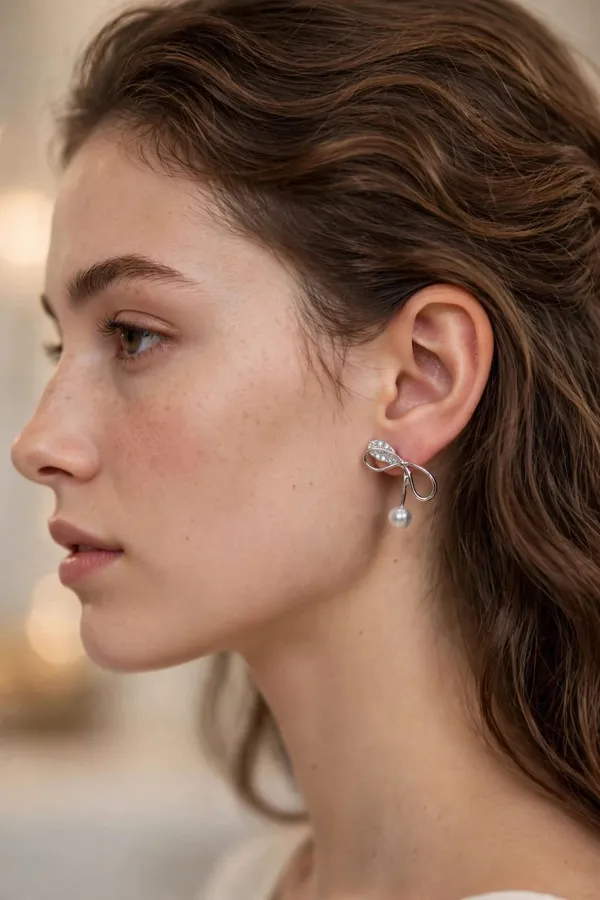 Pearl_white_bow_Stud_Earrings_For_Women