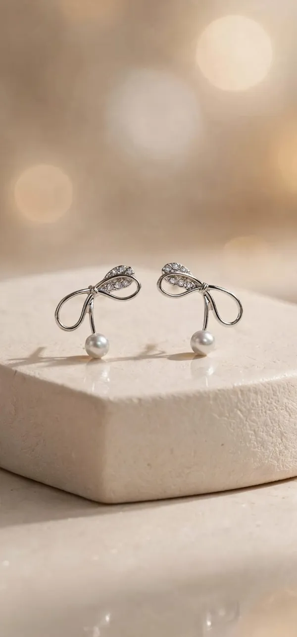 Pearl_white_bow_Stud_Earrings_For_Women