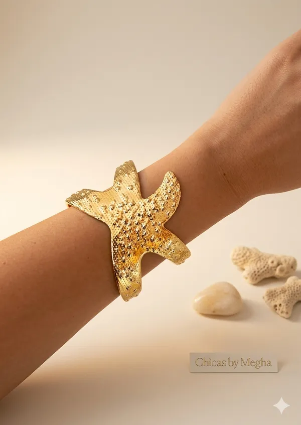 Gold_Alloy_Sculpted_Starfish_Statement_Cuff_Bracelet_For_Women