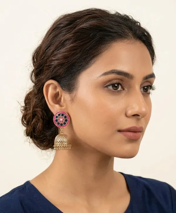 Orange_Turquoise_Enamel_Mandala_Jhumka_Earrings_For_Women