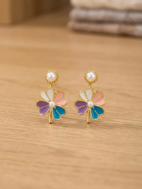 Gold_Stainless_Steel_Enamel_Pearl_Floral_Drop_Earrings_For_Women