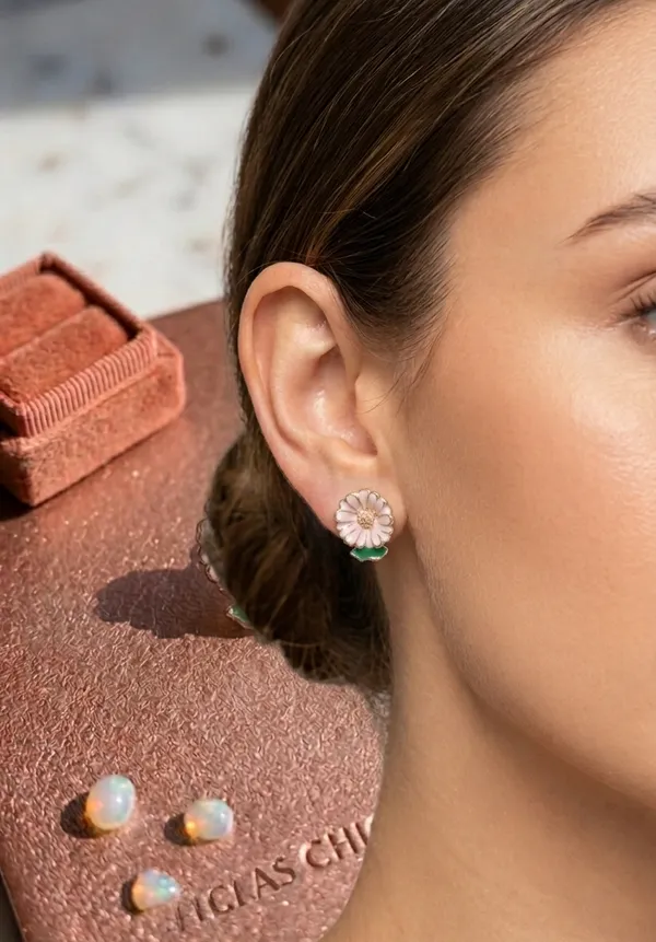 Gold_Alloy_Pink_Enamel_Daisy_Stud_Earrings_For_Women