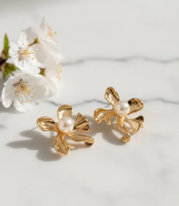 Gold_Stainless_Steel_Blossom_Pearl_Stud_Earrings_For_Women
