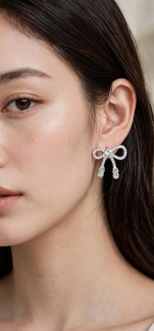 Silver_Rhinestone_Bow_Earrings_For_Women