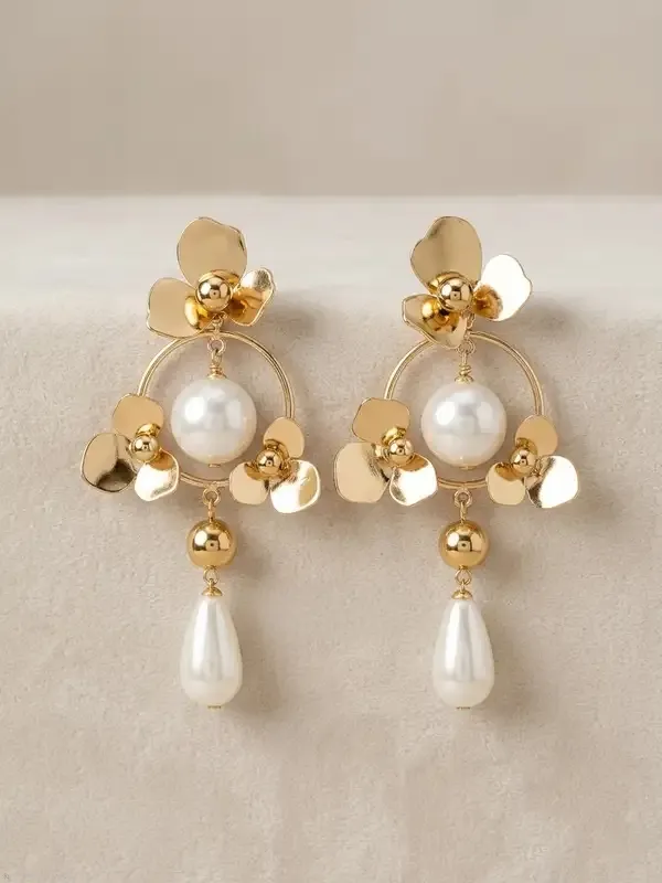 Gold_Stainless_Steel_Pearl_Blossom_Drop_Earrings_For_Women
