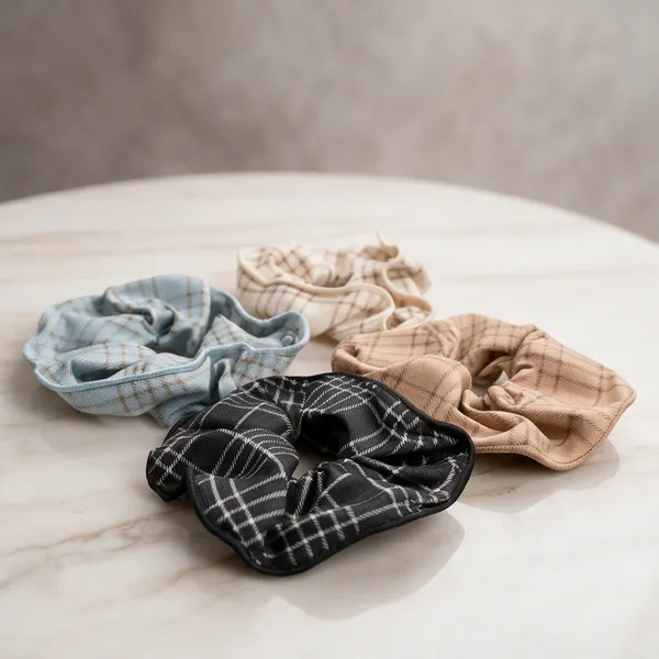 Multicolour_Satin_Plaid_Scrunchie_For_Women