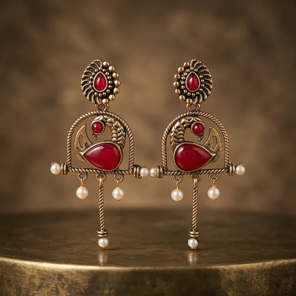 Gold_Alloy_Peacock_Engraved_Pearl_Drop_Mayura_Dangle_Earrings_For_Women