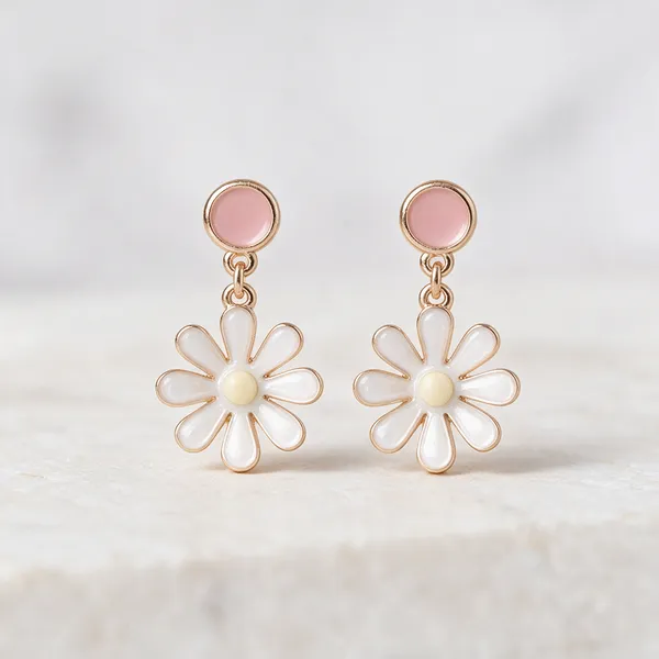 White_Alloy_Daisy_Drop_Earrings_For_Women