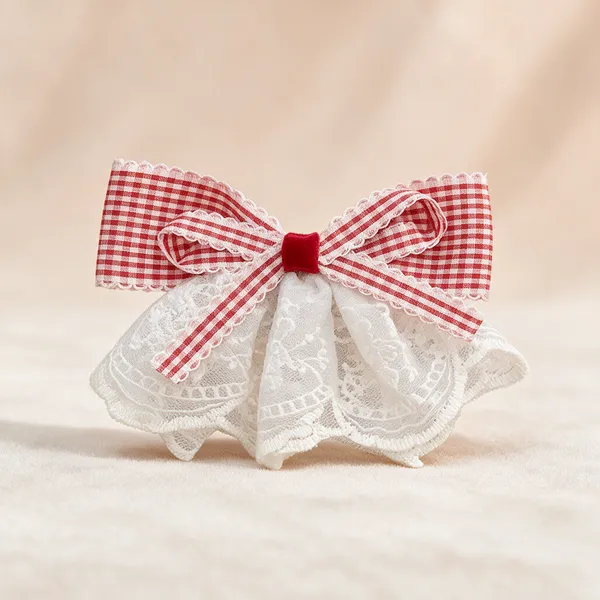 Pink_And_White_Gingham_Lace_Bow_Hair_Clip_For_Women