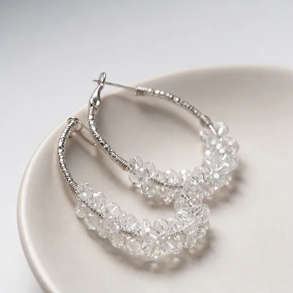White_Crystal_Cluster_Textured_Hoop_Earrings_For_Women