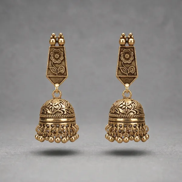 Gold_Alloy_Floral_Vine_Embossed_Bell_Jhumka_Earrings_For_Women