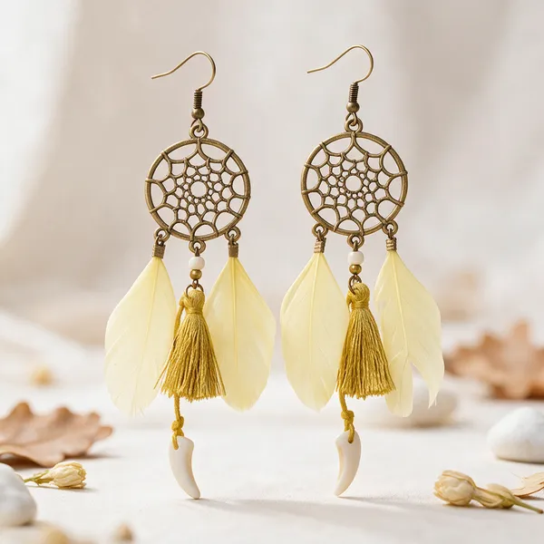 Yellow_Stainless_Steel_Bohemian_Dreamcatcher_Tassel_Earrings_For_Women
