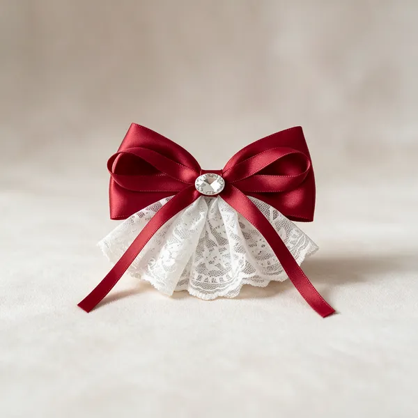 White_And_Red_Satin_Lace_Rhinestone_Bow_Hair_Clip_For_Women