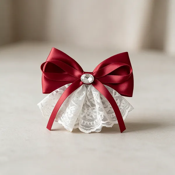 White_And_Red_Velvet_Satin_Lace_Rhinestone_Hair_Bows_For_Women