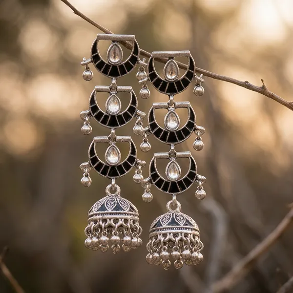 Silver_Alloy_Oxidized_Kundan_Enamel_Tiered_Jhumki_Earrings_For_Women