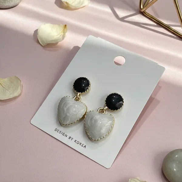 White_And_Black_Alloy_Marble_Heart_Shimmer_Drop_Earrings_For_Women