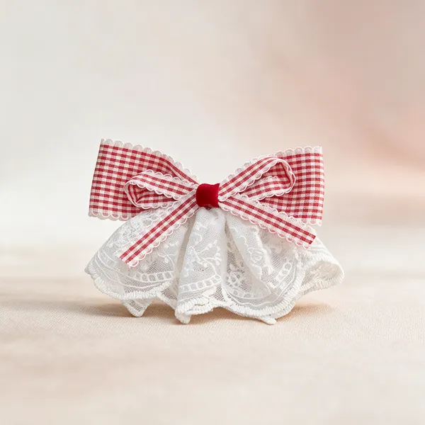 Red_And_White_Gingham_Lace_Bow_Alligator_Hair_Clip_For_Women